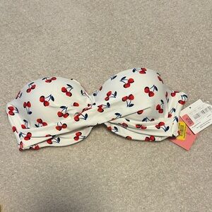 kate spade White Red Cherry Print Bandeau Bikini Top